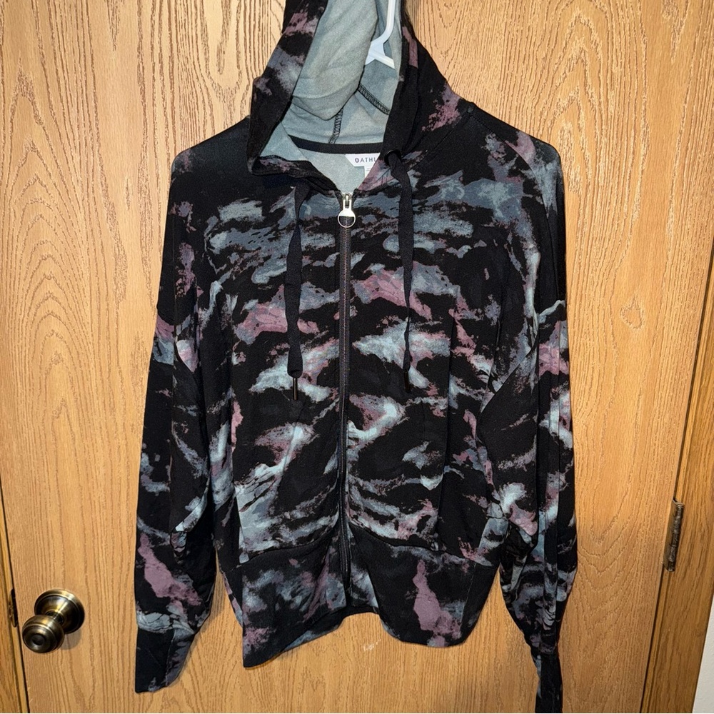 Athleta Black and Purple Patterned Bomber Jacket
